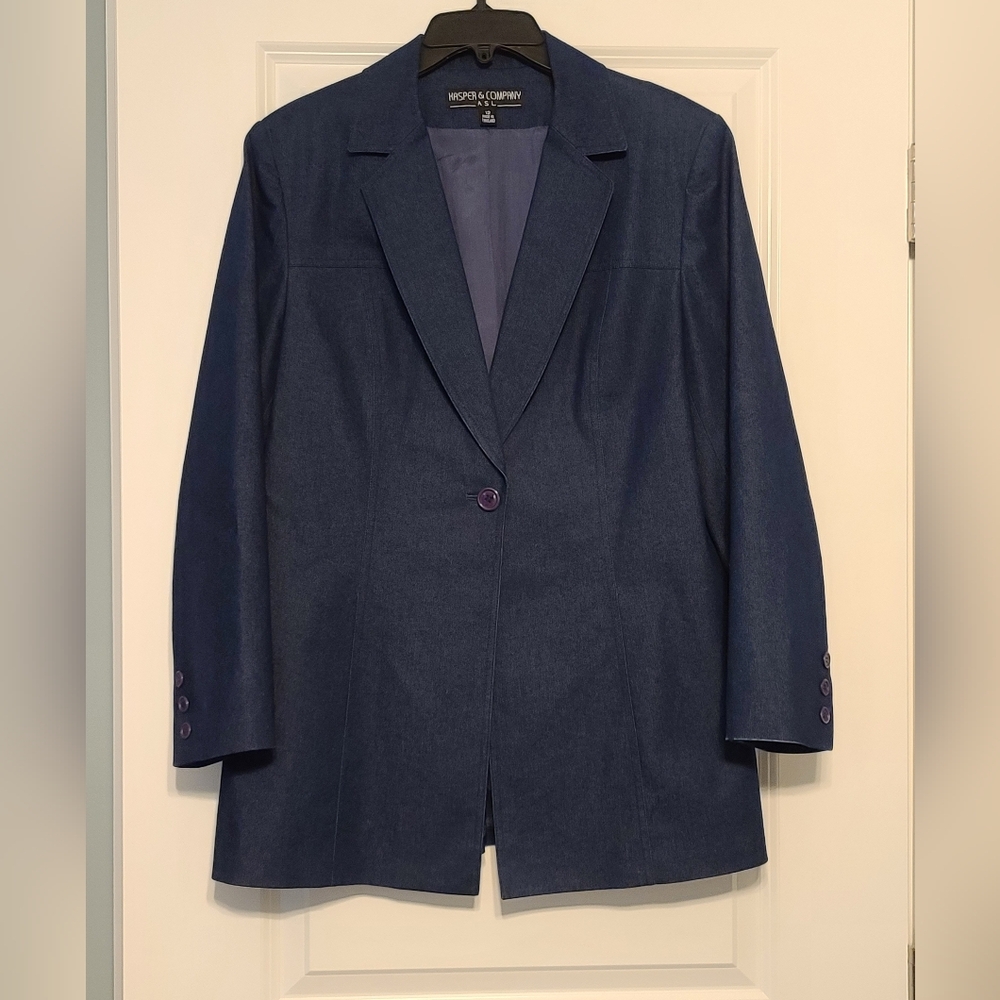 Women's Kasper Navy Blue/Dark Wash Denim Blazer, Size 12, EC